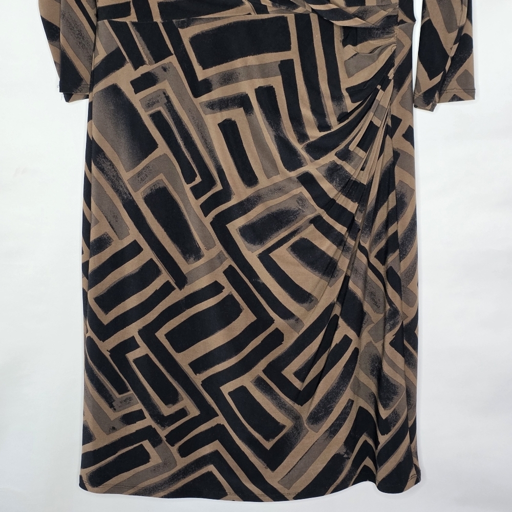 Lauren Ralph Lauren Faux Wrap Dress Size 14 Geo Print V-neck Stretch Chic Office - Picture 4 of 12